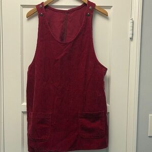 Red corduroy overall dress
